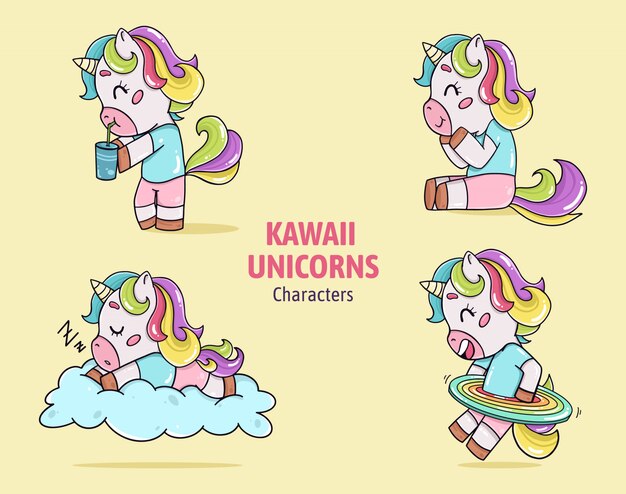 Kawaii eenhoorns karakter collectie vector