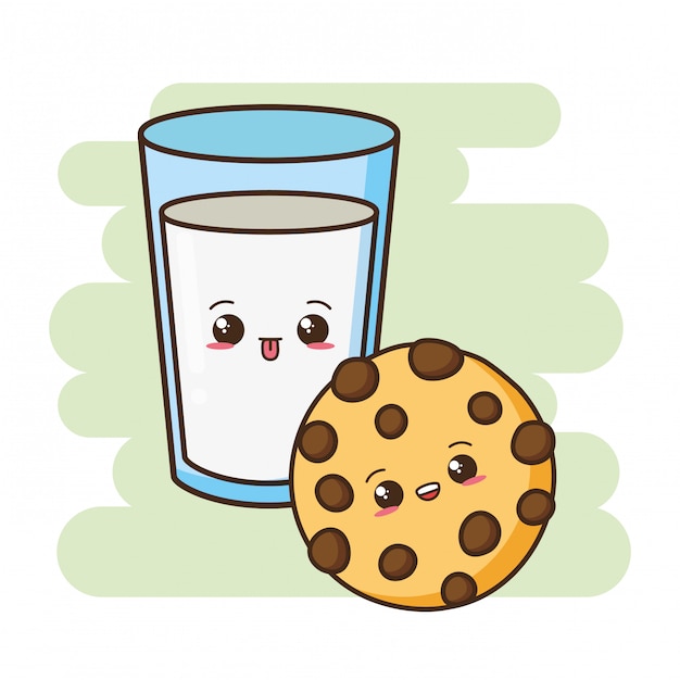 Kawaii fastfood schattig koekje en melk illustratie