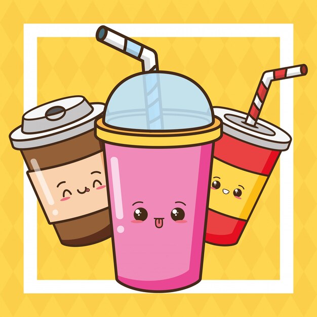 Kawaii fastfood schattige drankjes illustratie