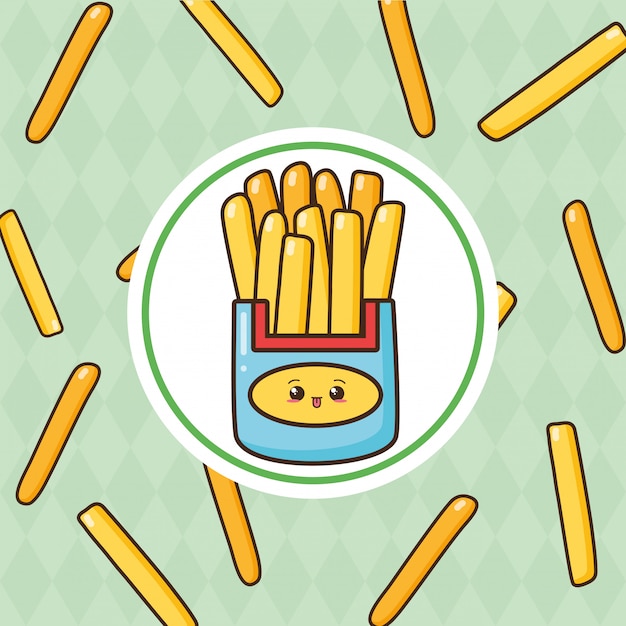 Gratis vector kawaii fastfood schattige frieas met frietjes illustratie