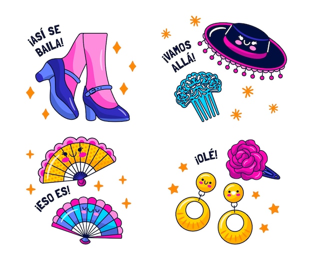 Gratis vector kawaii flamencodansstickers