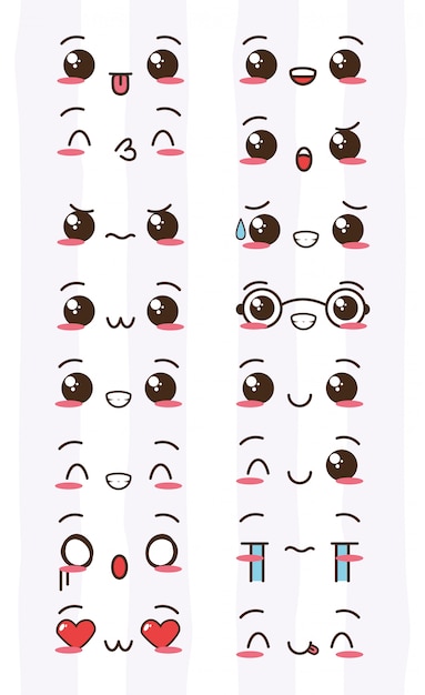 Kawaii gezichten expressie set van kawaii gezichten illustratie