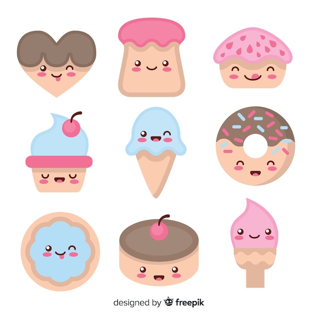 Gratis vector kawaii glimlachend zoet voedselpak