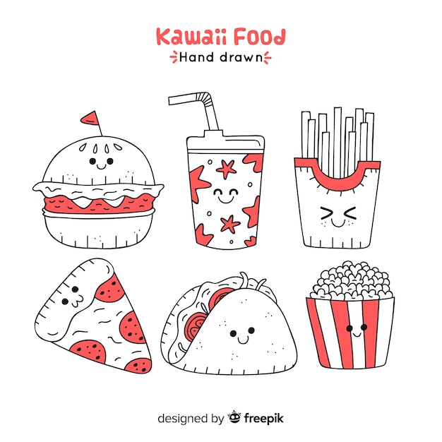 Kawaii hand getrokken fastfood-collectie