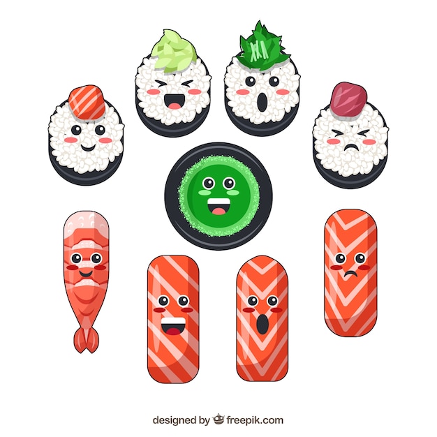 Kawaii hand getrokken sushi-collectie