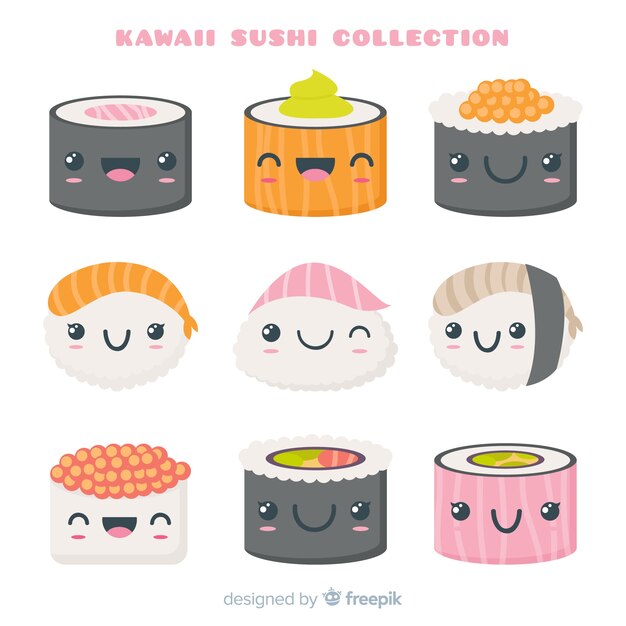 Kawaii hand getrokken sushi-collectie