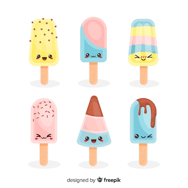 Gratis vector kawaii ijs karakter collectie