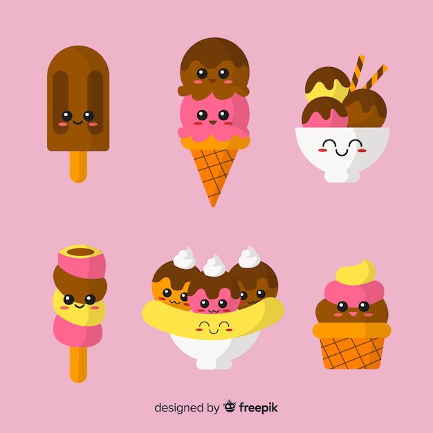 Gratis vector kawaii ijs karakter collectie