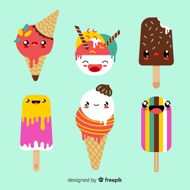 Gratis vector kawaii ijs karakters collectie