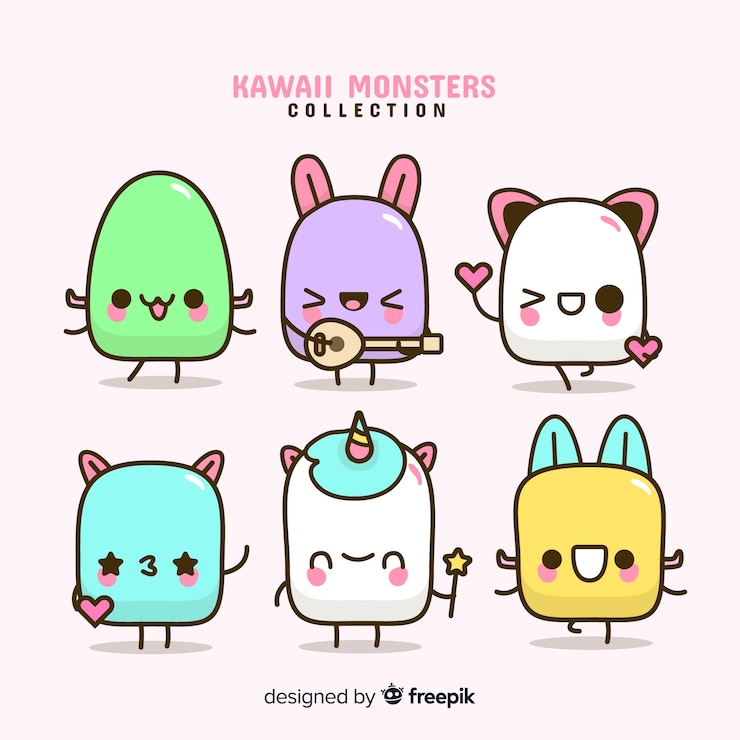 Gratis Vector kawaii karakterverzameling