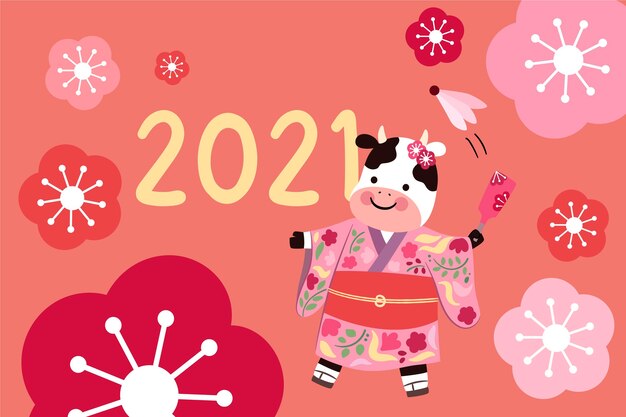 Kawaii nieuwjaar 2021 achtergrond