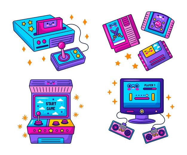 Kawaii retro videogames stickers collectie