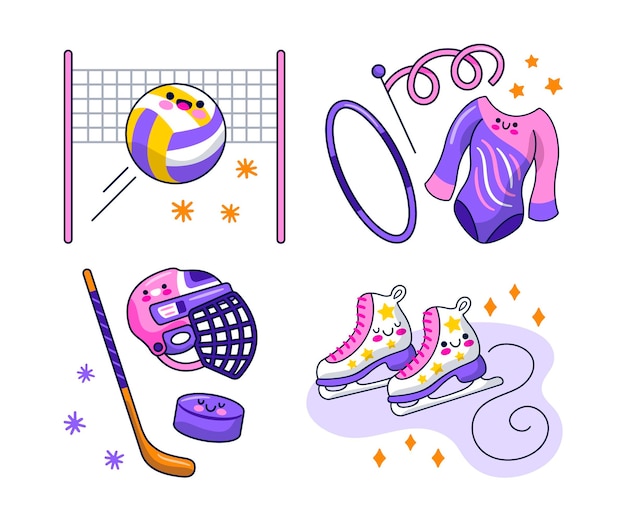 Kawaii sportsticker-collectie