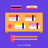 Gratis vector kawaii sushi-collectie