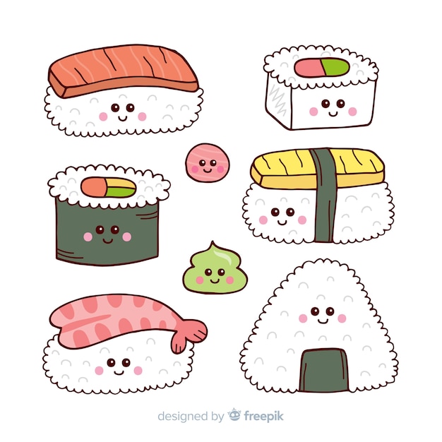 Gratis vector kawaii sushi-collectio