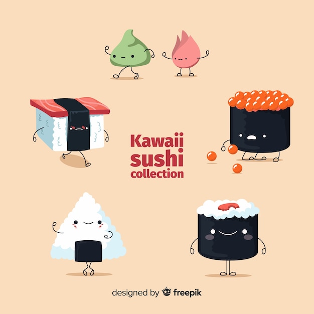 Gratis vector kawaii sushi-collectio