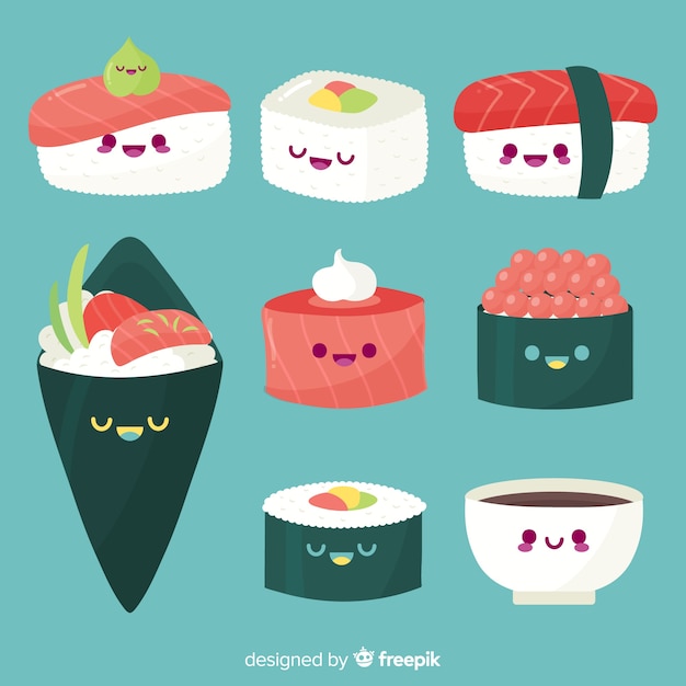 Gratis vector kawaii sushi-collectio