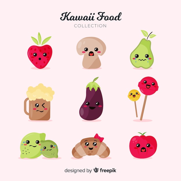 Gratis vector kawaii voedselverzameling