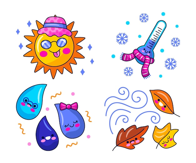 Kawaii weerstickers illustratie