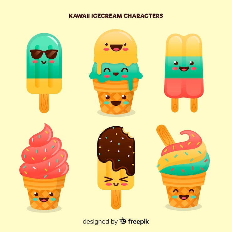 Gratis Vector kawaii zomer-ijscollectie