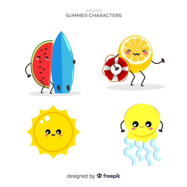 Gratis vector kawaii zomer karakter collectie