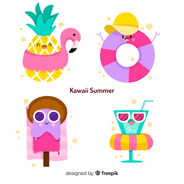 Kawaii zomer karakter collectie