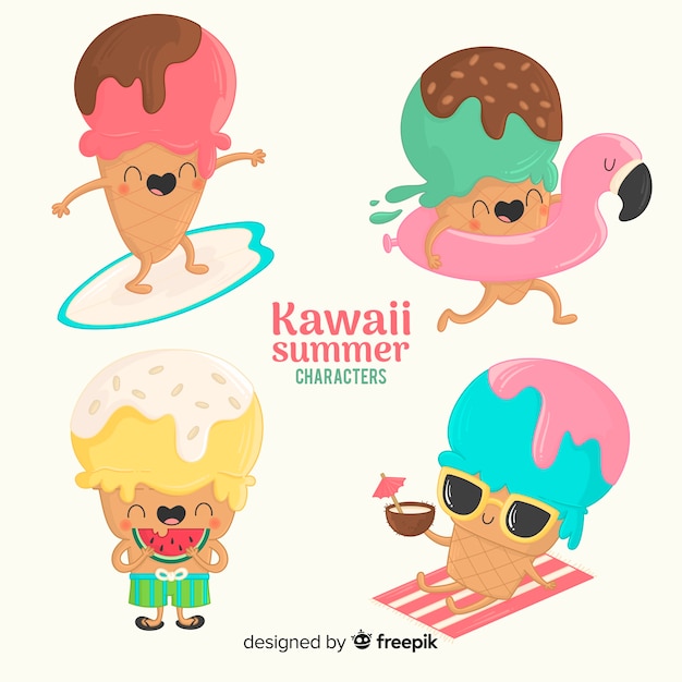 Kawaii zomer karakters