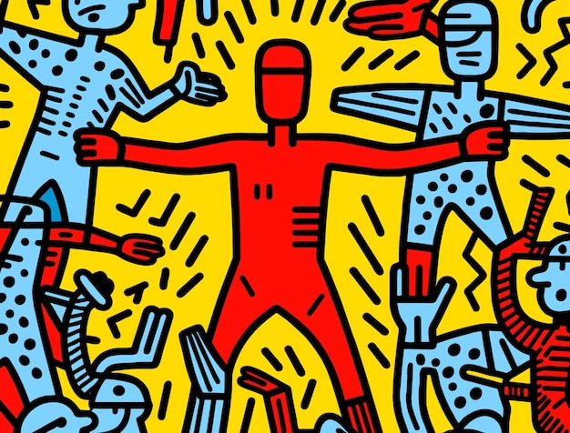 Gratis vector keith haring stijl lijntekeningen cartoon minimalistische illustratie