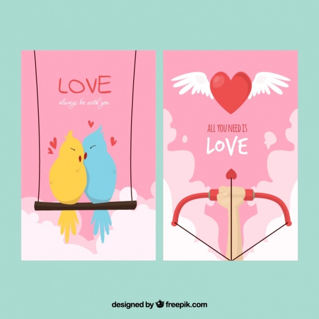 Gratis vector kennismaking met mooie vogels en cupido boog