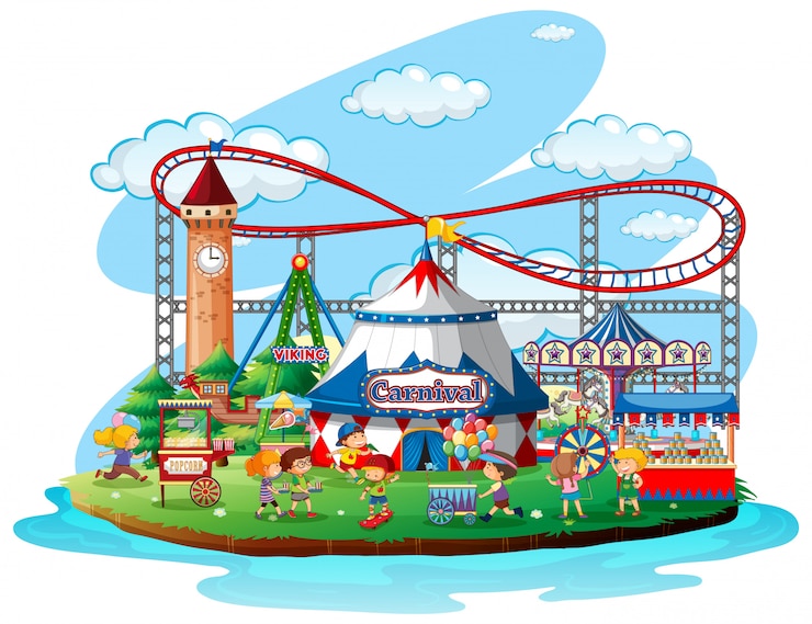 Gratis Vector kermis themapark op geïsoleerde achtergrond