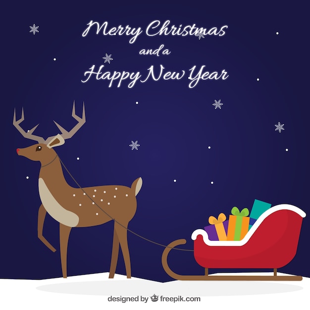 Gratis vector kerst achtergrond met herten en slee