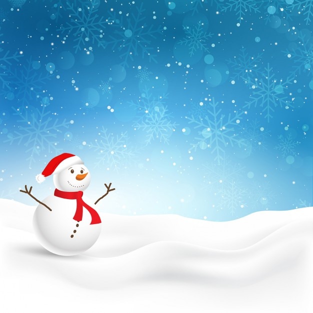 Gratis Vector kerst achtergrond met leuke sneeuwman in de sneeuw