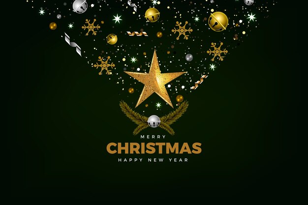 Gratis vector kerst achtergrond met realistische decoratie