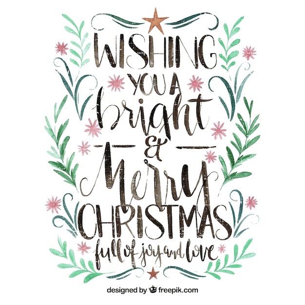 Gratis vector kerst belettering met bladeren