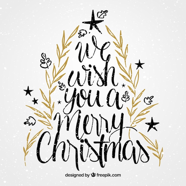 Gratis vector kerst belettering met kerstboom