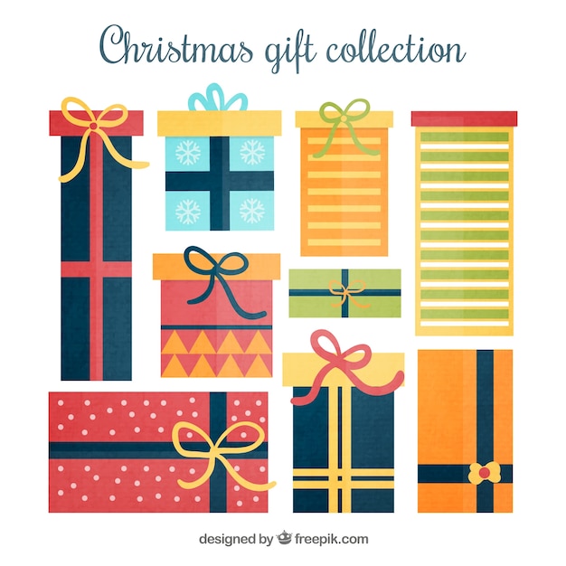 Gratis vector kerst cadeaus collectie in plat design