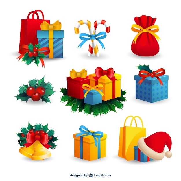 Gratis vector kerst cadeaus en versieringen