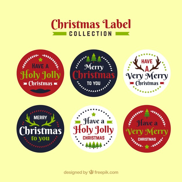 Kerst collectie van zes ronde labels