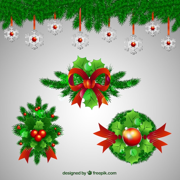 Gratis vector kerst decoratie set met rode elementen