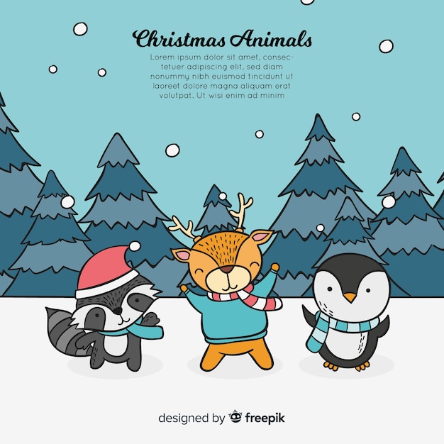Kerst dieren achtergrond Gratis Vector