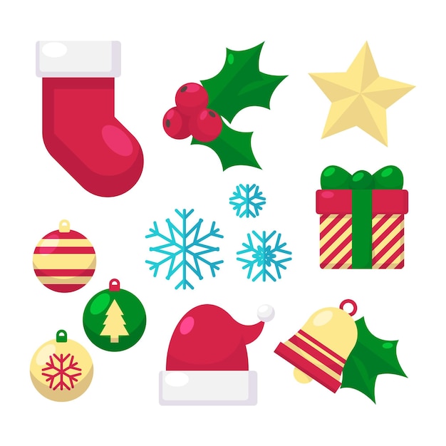 Gratis vector kerst element collectie in plat design