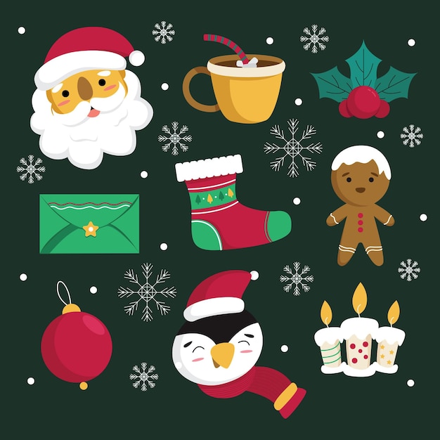 Gratis vector kerst element collectie in plat design