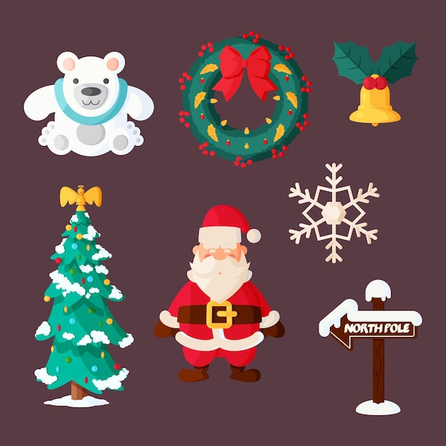 Gratis vector kerst element plat design collectie