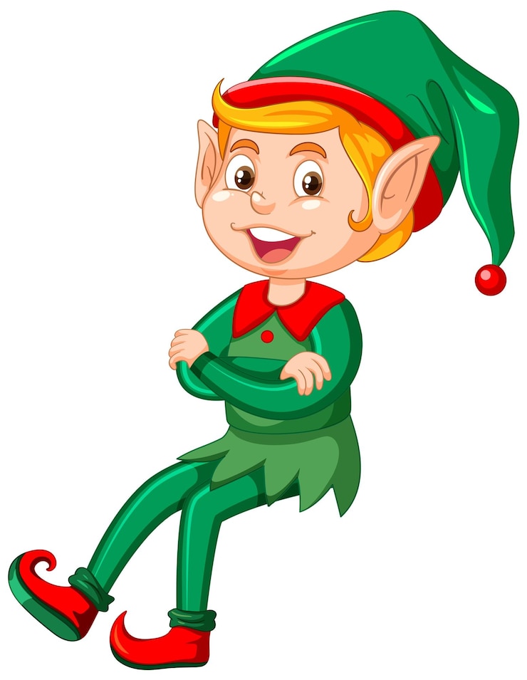 Gratis Vector kerst elf zittend stripfiguur