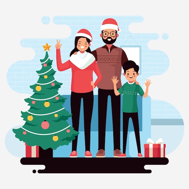 Gratis vector kerst familie scène concept in plat ontwerp