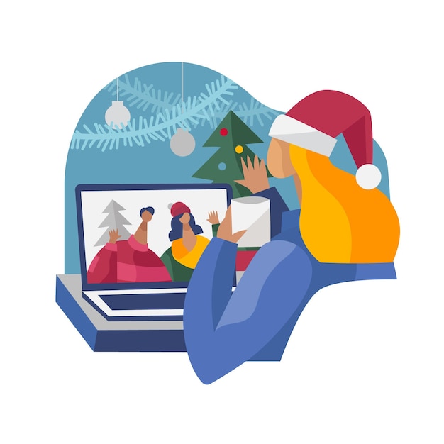 Kerst familie videocall illustratie