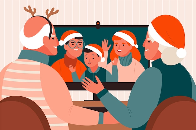 Gratis vector kerst familie videocall scène