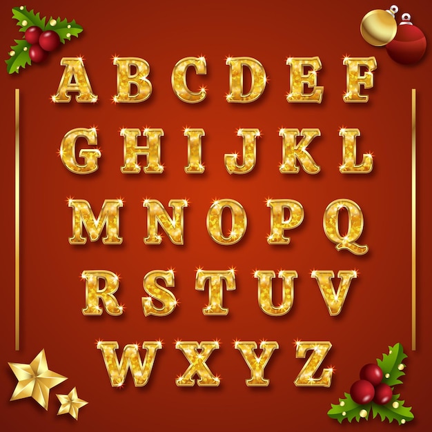 Kerst gouden alfabetische letters