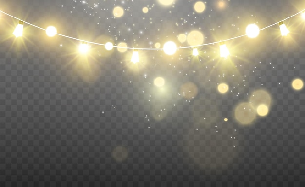 Kerst heldere mooie lichten ontwerpelementen gloeiende lichten voor het ontwerpen van kerstwenskaarten Premium Vector