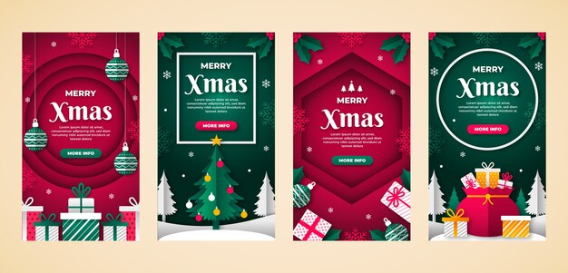 Kerst instagram verhalencollectie in papierstijl